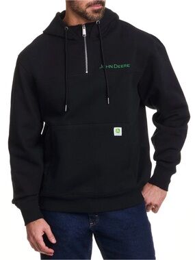 John Deere Black Pullover Hoodie with Green Logo Embroidery